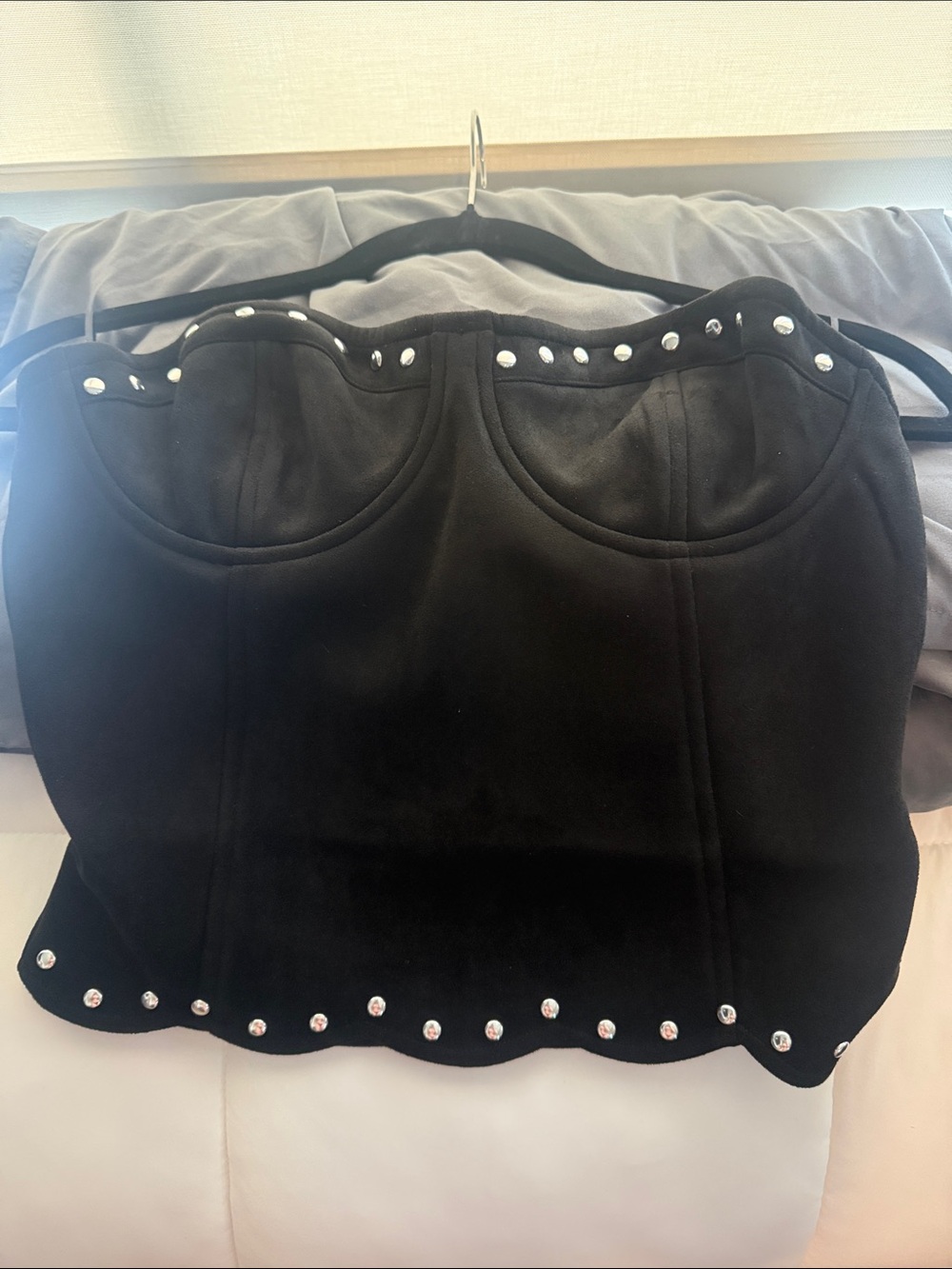 Black Studded Strapless suede Bustier Top - Elegant Evening Piece